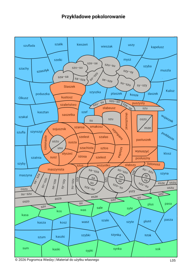 Różnicowanie Sz-S / kolorowanka logopedyczna