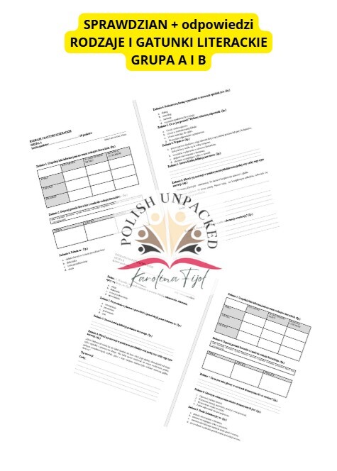 Sprawdzian - rodzaje i gatunki literackie (+odpowiedzi), dwie grupy, klasa 5, 6, 7, 8