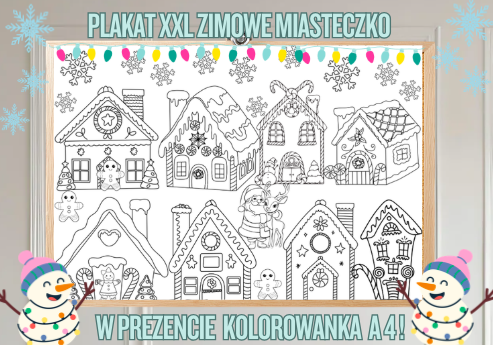 Plakat XXL „Zimowe Miasteczko” – kolorowanka do wspólnej zabawy| Duży plakat na gazetkę| Kreatywna dekoracja klasy | pokoju na święta!