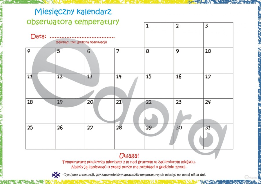 Miesięczny kalendarz obserwatora temperatury
