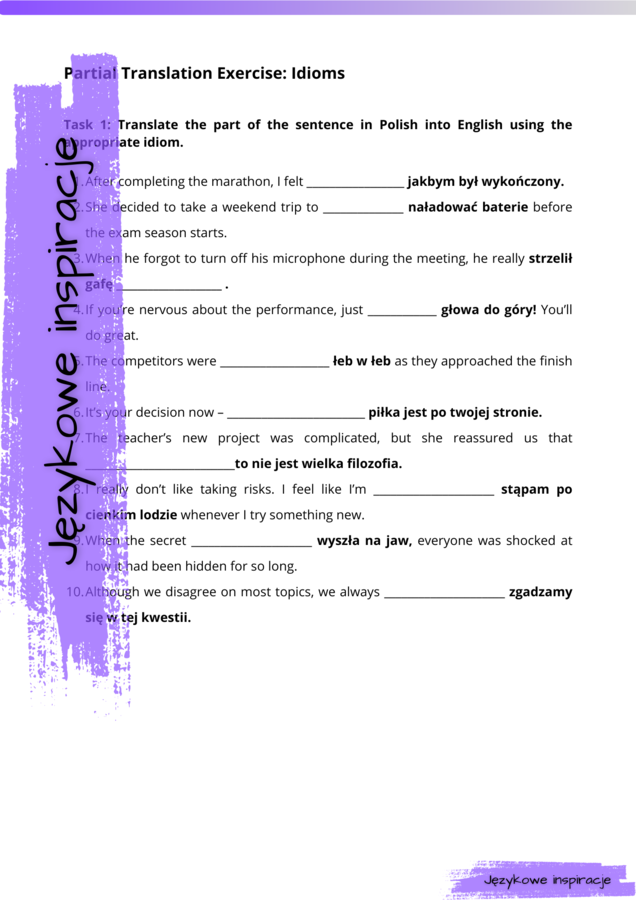 65 ENGLISH IDIOMS Angielskie idiomy Matura