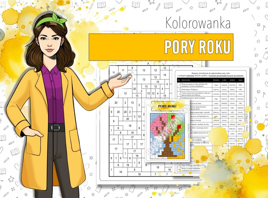 PRZYRODA. Klasa 4. Pory roku.  Kolorowanka naukowa. Karta pracy. Zadanie.