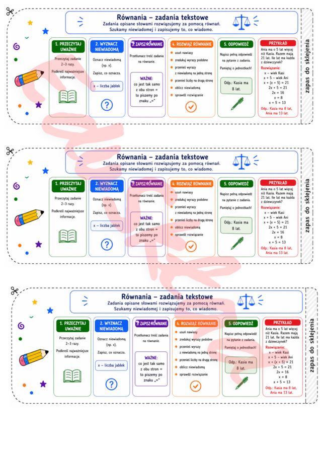🎯 Matematyczne opaski na rękę - RÓWNANIA