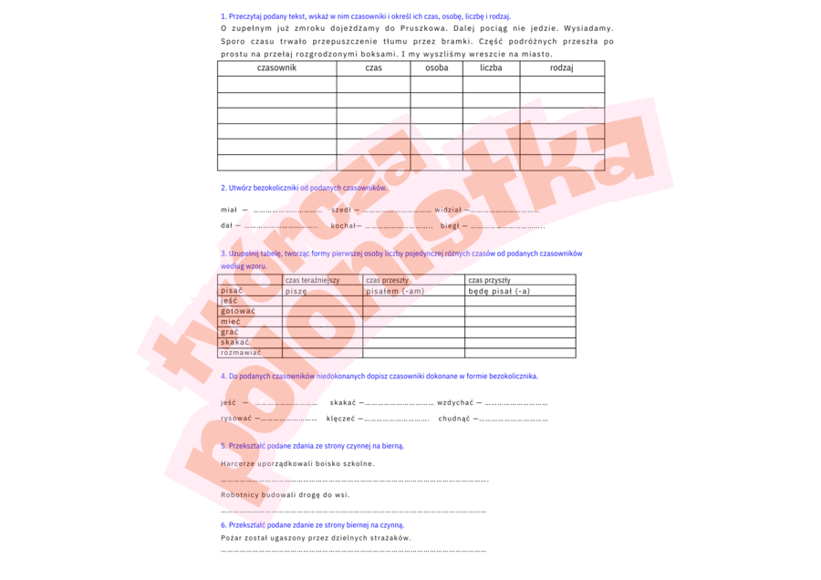 Czasownik - powtórzenie/utwalenie - karta pracy