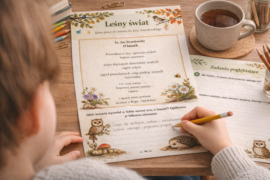 Leśny świat – karta pracy do wiersza ks. Twardowskiego