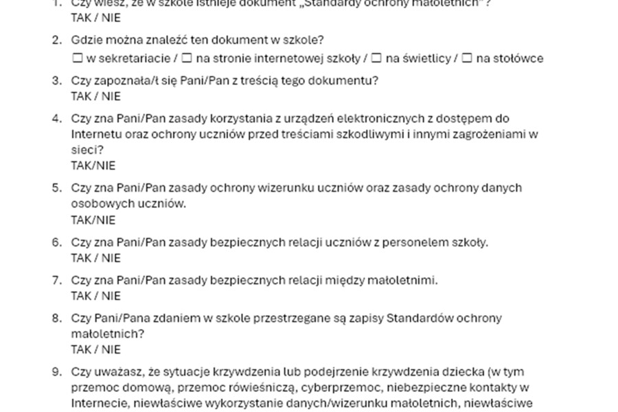 Ocena Standardów Ochrony Małoletnich – kompletny zestaw dokumentów
