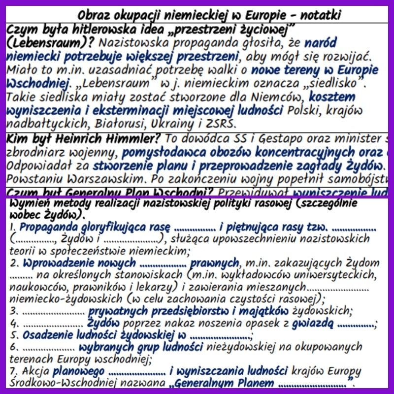 Obraz okupacji niemieckiej w Europie – notatki i karta pracy