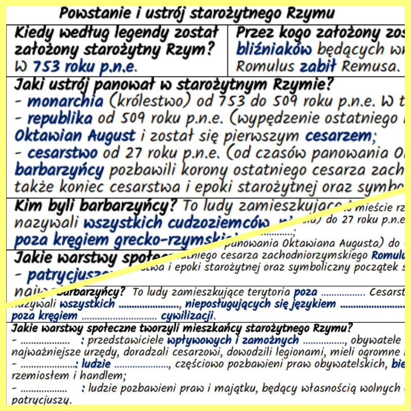 Powstanie i ustrój starożytnego Rzymu – notatki i karta pracy + bonus