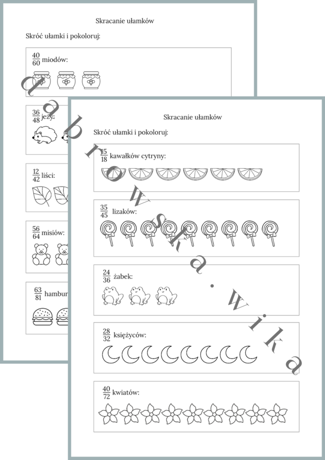 Ułamki - kolorowanie poprzez skracanie