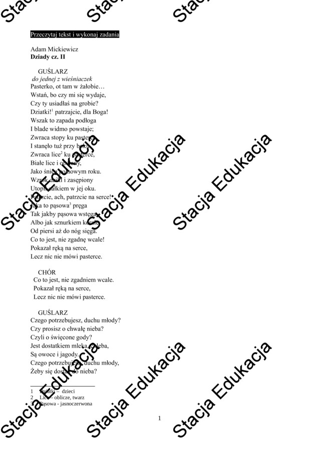 Egzamin ósmoklasisty – Arkusz z języka polskiego „Dziady cz. II” | Pełny test z kluczem odpowiedzi