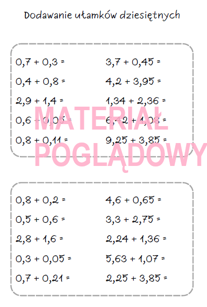 Szybkie karteczki - dodawanie, odejmowanie, mnożenie, dzielenie ułamków, działania na ułamkach (karta pracy, kartkówka kl 4, 5, 6, 7, 8)