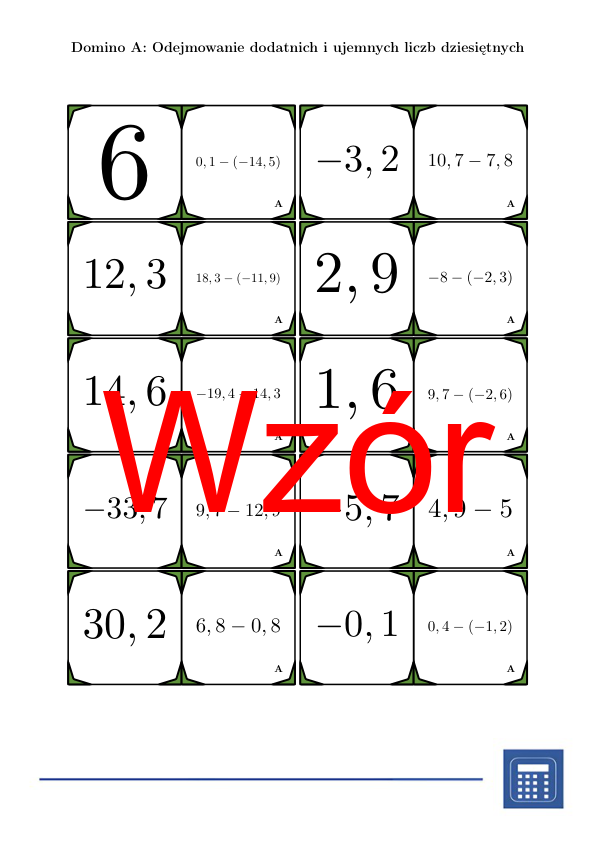 Domino - Odejmowanie dodatnich i ujemnych liczb dziesiętnych | matematyka