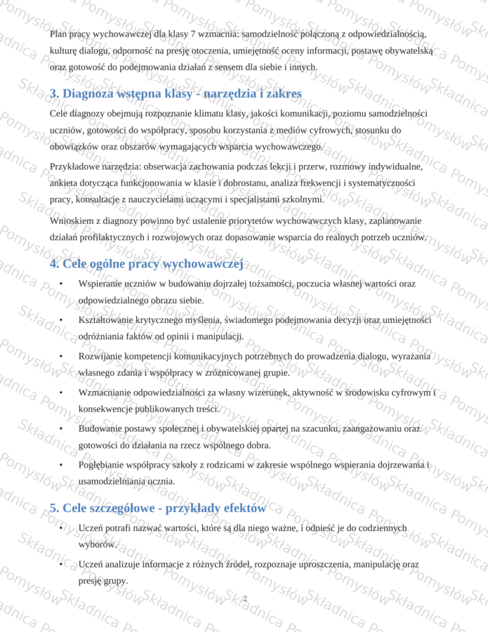 ROCZNY PLAN PRACY WYCHOWAWCY - klasa 7 (DOCX, edytowalny); plan pracy wychowawczej; godziny wychowawcze