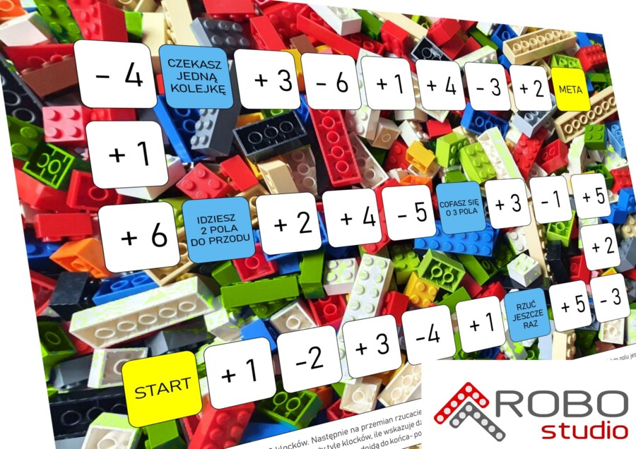 Gra planszowa LEGO matematyka: dodawanie i odejmowanie. Dzień klocków LEGO
