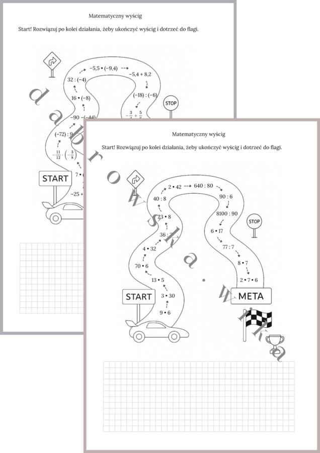 Matematyczny wyścig - zestaw kart pracy