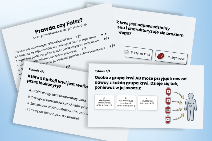 BUDOWA I FUNKCJE KRWI - prezentacja, lekcja - klasa 7, quiz, biologia, Puls Życia