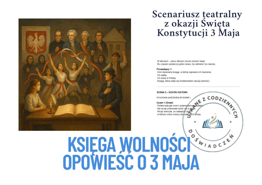 KSIĘGA WOLNOŚCI – OPOWIEŚĆ O 3 MAJA.  Scenariusz teatralny z okazji Święta Konstytucji 3 Maja