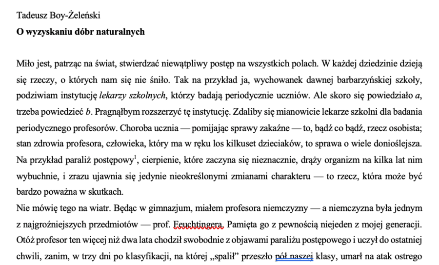 Czytanie ze zrozumieniem - Tadeusz Boy-Żeleński - O wyzyskaniu dóbr naturalnych