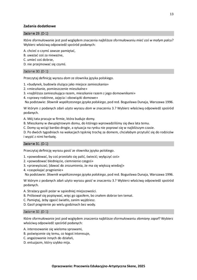 E8 Zadania językowe (160 zadań, znaczenie słów i frazeologizmów, słowotwórstwo, cz. mowy, składnia i inne)