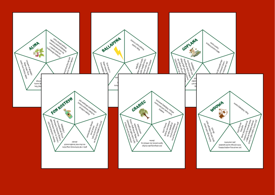"BALLADYNA" – bohaterowie – układanka – fiszki – powtórka – egzamin – 11 szt.