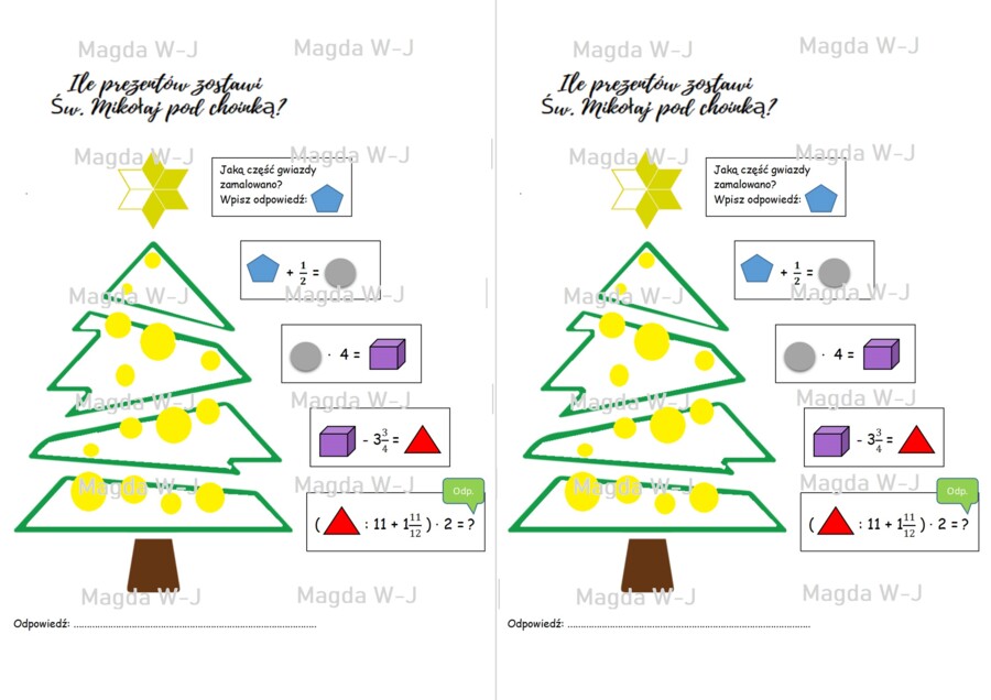 Ułamkowa choinka - Ułamki - powtórzenie - Klasa 5/Klasa 6