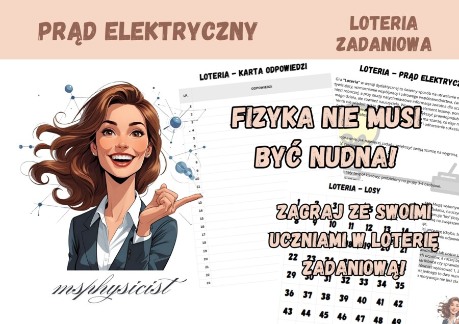 POWTÓRZENIE: PRĄD ELEKTRYCZNY – klasa 8 – lekcja powtórzeniowa – GRA dydaktyczna. LOTERIA ZADANIOWA. MOC powtórki.