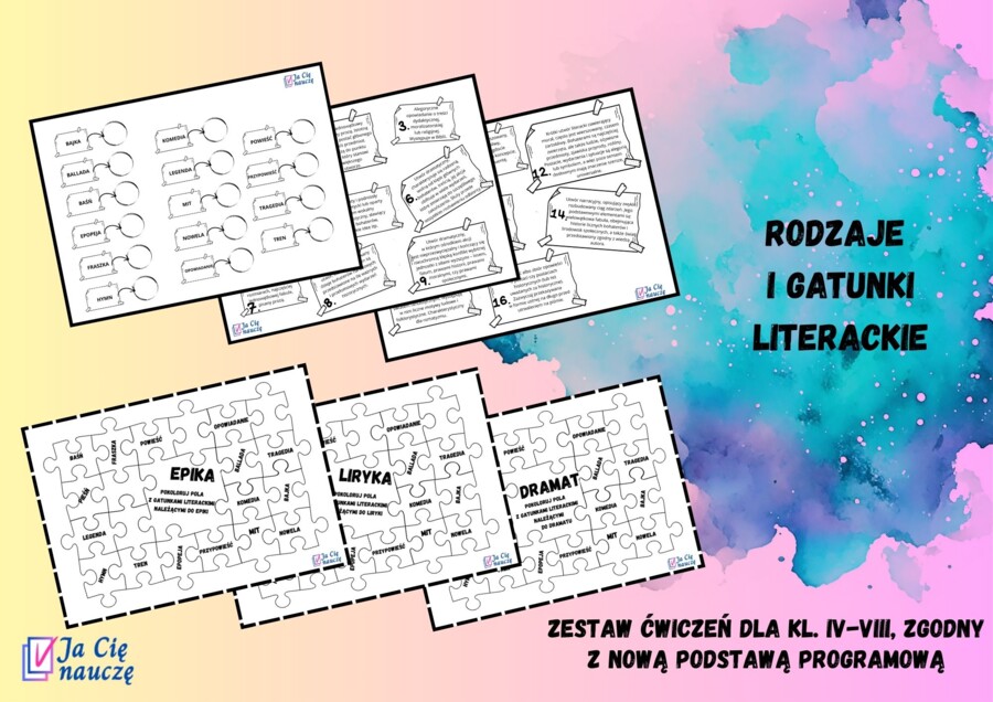 Język polski - rodzaje i gatunki literackie - zestaw ćwiczeń kl. IV-VIII