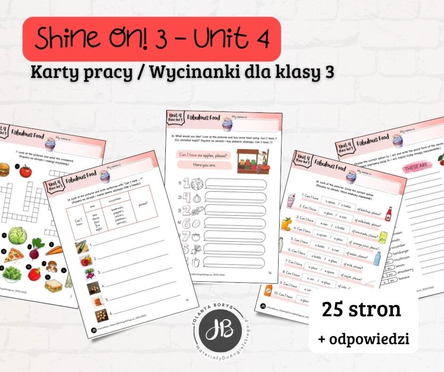 Materiały do Shine On! 3 Unit 4 – Fabulous Food – karty pracy – wklejki/wycinanki