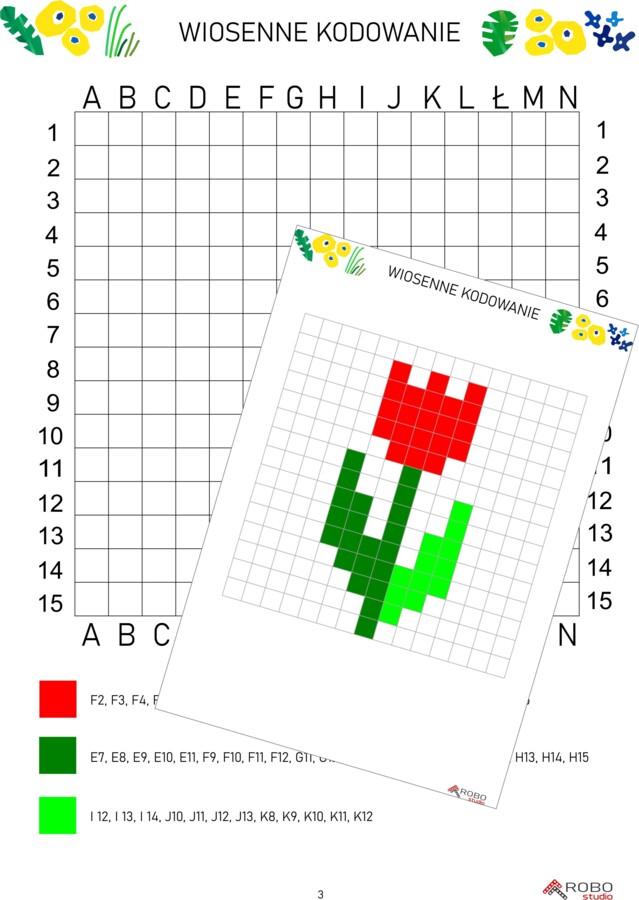 Kodowanki wiosenne, świąteczne, wiosna kodowanie, WIELKANOC- zestaw 6 kart pracy