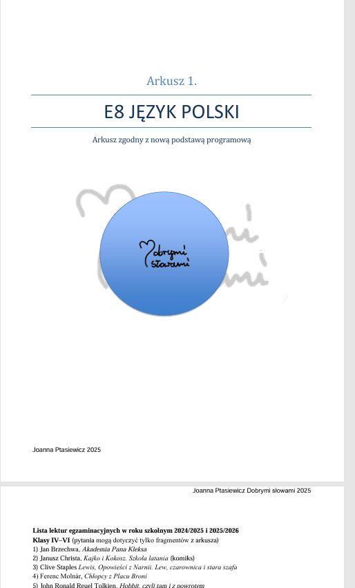 1. Arkusz E8 z języka polskiego - zgodny z nową podstawą programową