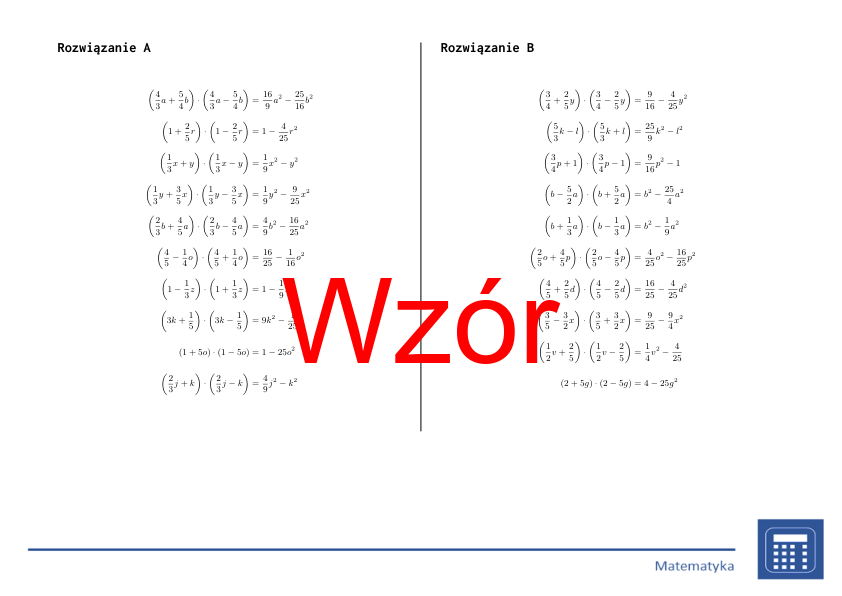 Wzór algebraiczny (A+B)(A-B), upraszczanie (ułamki) | matematyka, algebra | 26 kolumn