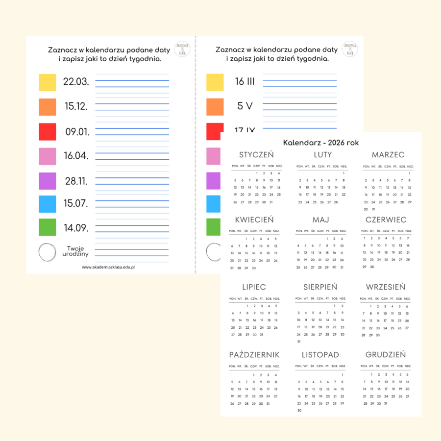 KALENDARZ NA 2026 ROK - odczytywanie dni tygodnia na podstawie dat