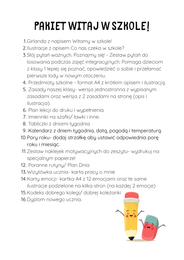 Pakiet Witaj w Szkole/ Nowa szkoła/ Rozpoczęcie roku szkolnego