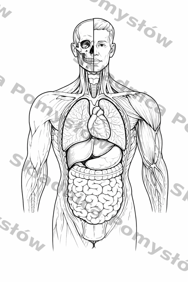 ANATOMIA CZŁOWIEKA - kolorowanka XXL do druku - 9 kart A4 + miniatura A4