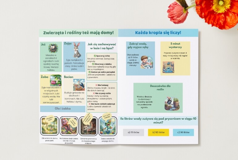 Broszura. Zasady ekologii. Segregacja odpadów. Ochrona roślin i zwierząt. Oszczędzanie wody i energii.
