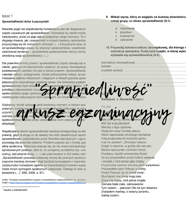 "Sprawiedliwość" arkusz egzaminacyjny