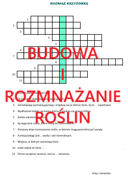 Budowa i rozmnażanie roślin - krzyżówka