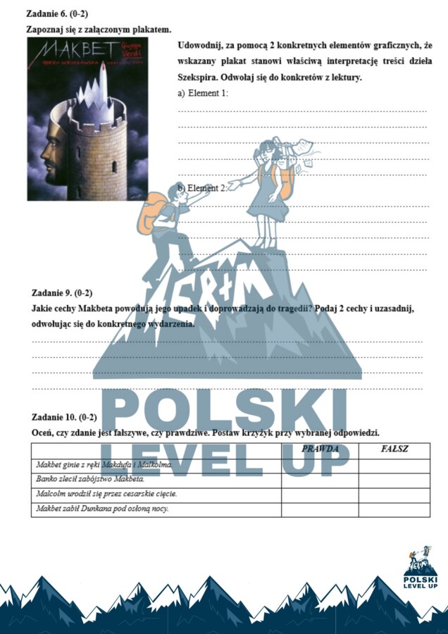 Kartkówka_Makbet (10 zadań)+ klucz odpowiedzi_Polski Level Up