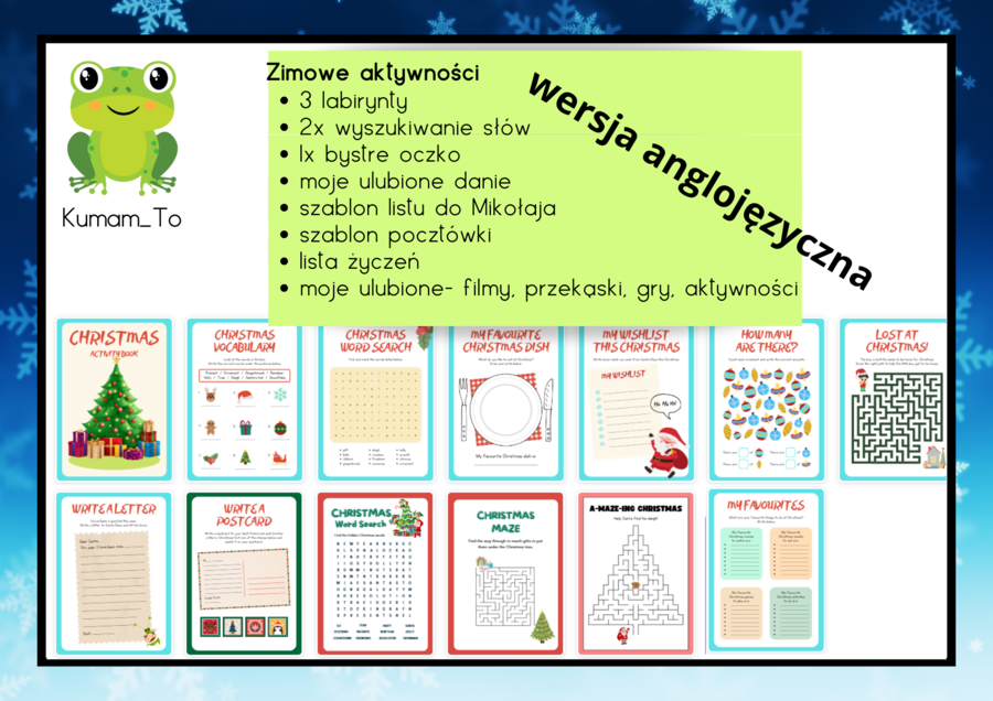 Świąteczne karty pracy- język angielski