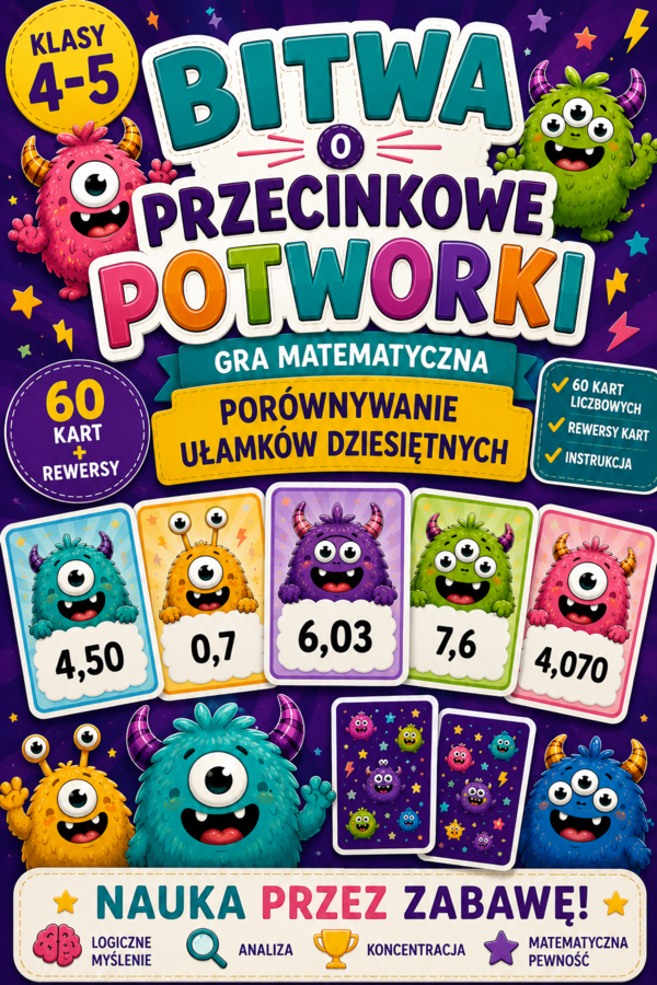 👾 Bitwa o Przecinkowe Potworki | Porównywanie ułamków dziesiętnych - | Gra matematyczna- wojna ułamkowa- klasy 4–5 , SPE