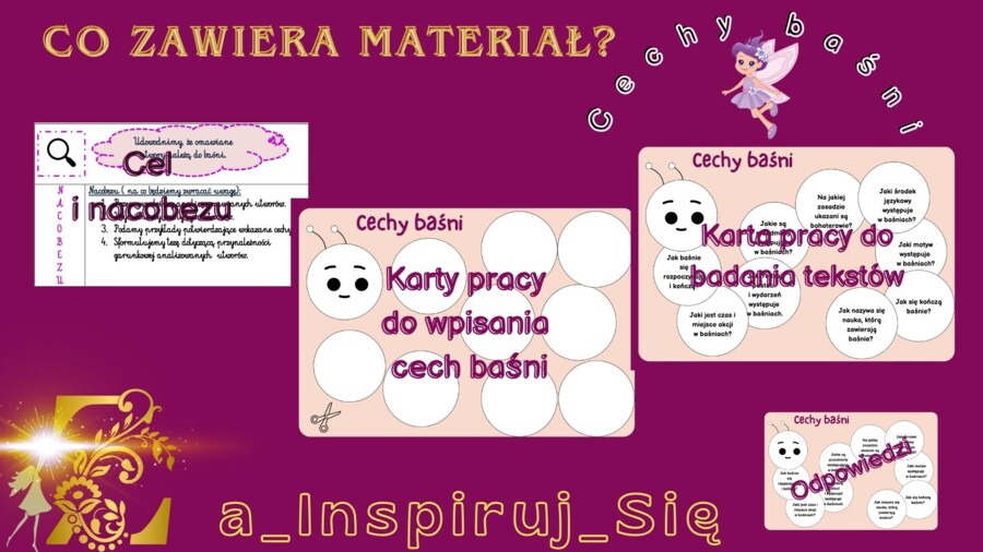 Baśnie: "Kopciuszek", "Bajka o rybaku i rybce", "Królowa pszczół", cechy baśni - karty pracy, scenariusz lekcji, zadania