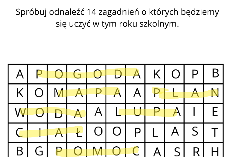 Wykreślanka - o czym będziemy uczyć się klasie 4