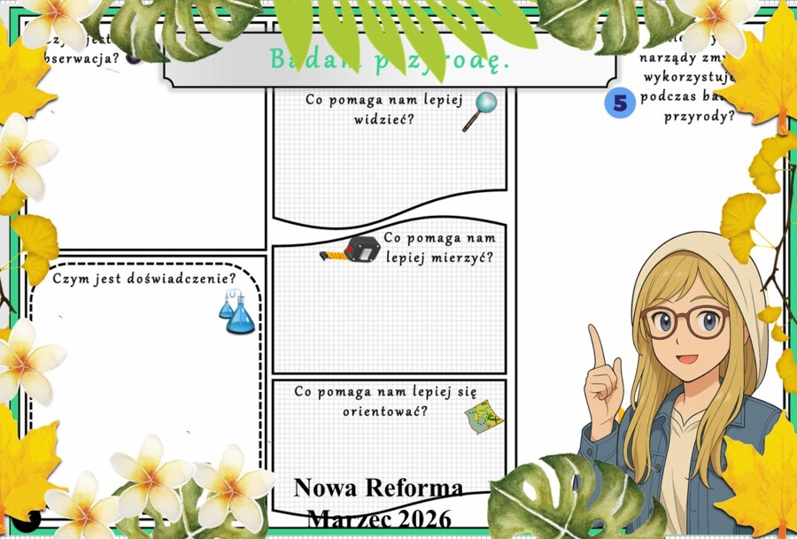 Karta pracy z przyrody do klasy 4 "Badam przyrodę". Przygotowana na podstawie podręcznika „Odkrywam przyrodę” wydawnictwa Nowa Era. Dział "Spotkanie z przyrodą".