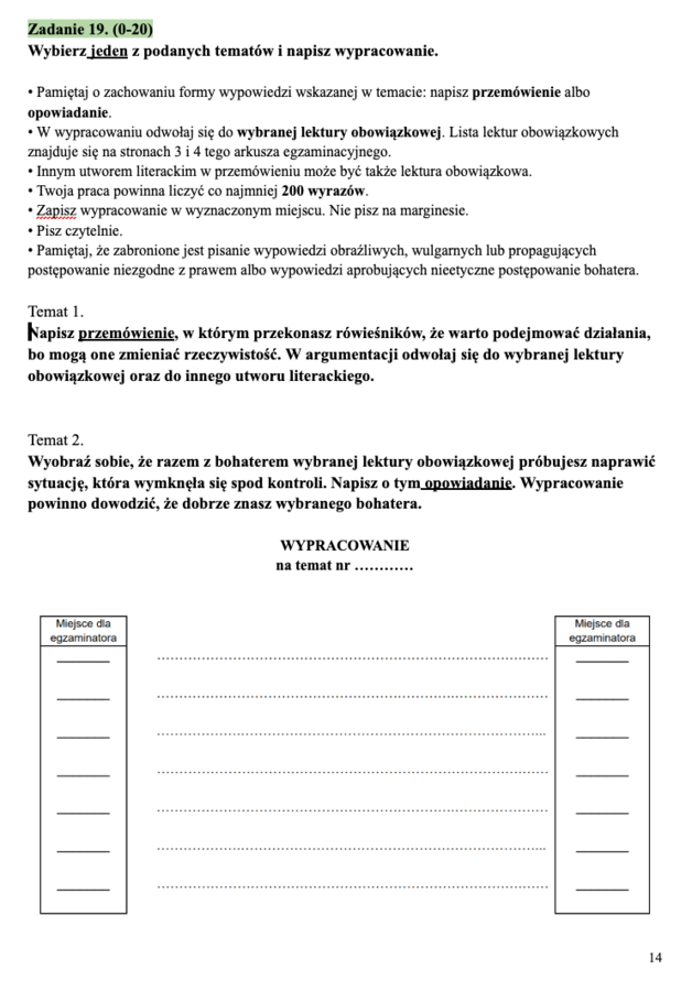 ARKUSZ EGZAMINACYJNY z języka polskiego (2026)