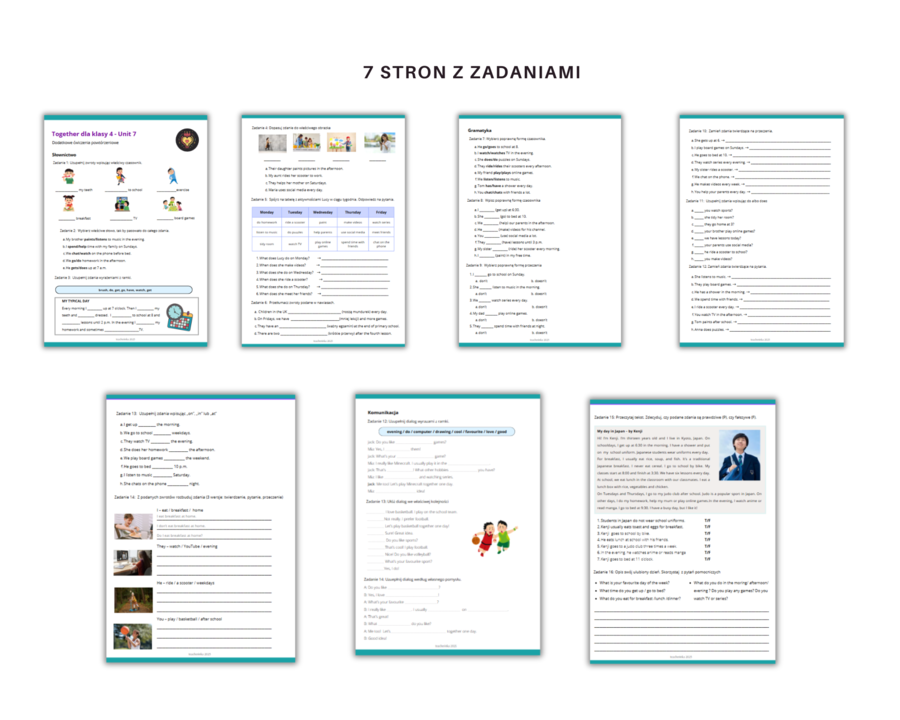 Together Klasa 4 Unit 7 Dodatkowe Zadania Powtórzenie Słownictwo Gramatyka Komunikacja Present Simple Nazwy czyności Rutyna Czas Wolny Język Angielski