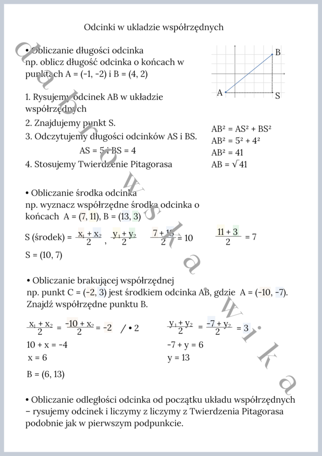 Odcinki w układzie współrzędnych - notatka