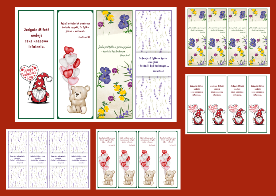 WALENTYNKI – zakładki do książek – zakładka – biblioteka – świetlica – wersja 3
