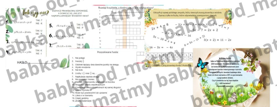 Oznaki wiosny matematycznie - zestaw zadań dla kl. VI - VIII