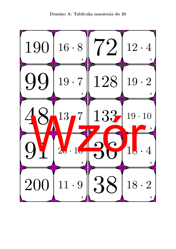 Domino - Tabliczka mnożenia do 20 | matematyka