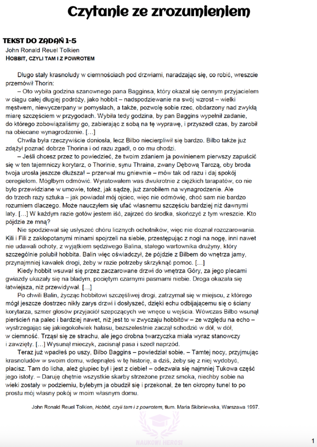 Zadania egzaminacyjne z j.polskiego - Czytanie ze zrozumieniem